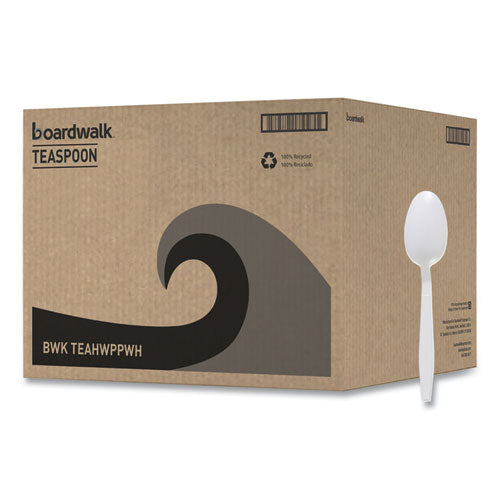 Image of Boardwalk® BWKTEAHWPPWH Heavyweight Polypropylene Cutlery, Spoon, Plastic, White, 1,000/Carton