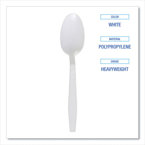 Image of Boardwalk® BWKTEAHWPPWH Heavyweight Polypropylene Cutlery, Spoon, Plastic, White, 1,000/Carton