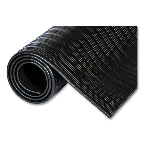 Image of Crown FL 3612BK Ribbed Vinyl Anti-Fatigue Mat, Rectangular, Black Ribbed Surface, 36" x 12 ft