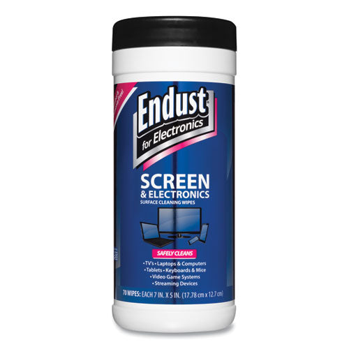 Image of Endust® 11506 Antistatic Screen Cleaning Wipes, Premoistened, 5 x 7, Clean Scent, White, 70/Canister