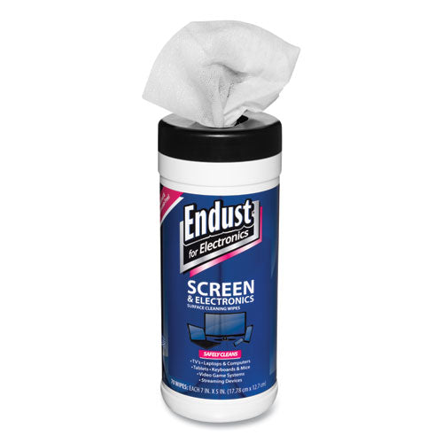 Image of Endust® 11506 Antistatic Screen Cleaning Wipes, Premoistened, 5 x 7, Clean Scent, White, 70/Canister