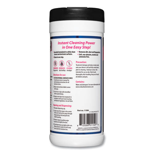 Image of Endust® 11506 Antistatic Screen Cleaning Wipes, Premoistened, 5 x 7, Clean Scent, White, 70/Canister
