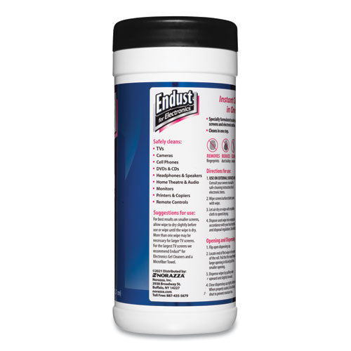 Image of Endust® 11506 Antistatic Screen Cleaning Wipes, Premoistened, 5 x 7, Clean Scent, White, 70/Canister