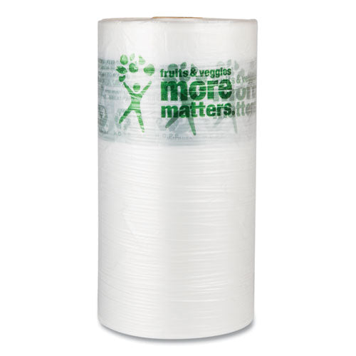 Image of Inteplast Group PHMORE15NS Produce Bags, Fruits and Veggies - More Matters Labeling, 0.35 mil, 10" x 15", Clear, 1,400 Bags/Roll, 4 Rolls/Carton