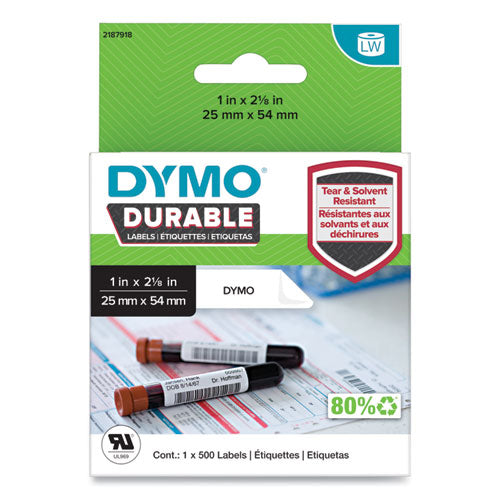 Image of DYMO® 2187918 LW Durable Labels, Medical Prescription Label, 1" x 2.13", White, 500 Labels/Roll
