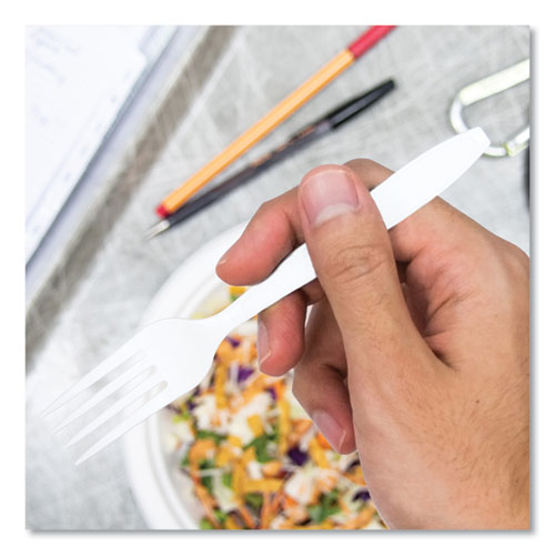 Image of SOLO® HSWFX-0007 Impress Heavyweight Full-Length Polystyrene Cutlery, Fork, Plastic, White, 100/Box, 10 Boxes/Carton