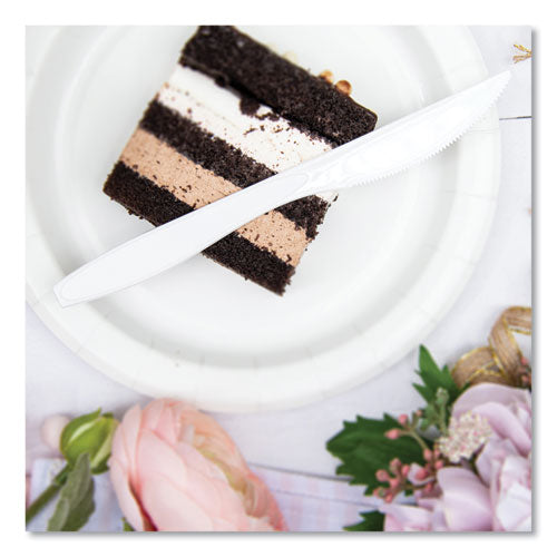 Image of SOLO® HSWKX-0007 Impress Heavyweight Full-Length Polystyrene Cutlery, Knife, Plastic, White, 100/Box, 10 Boxes/Carton