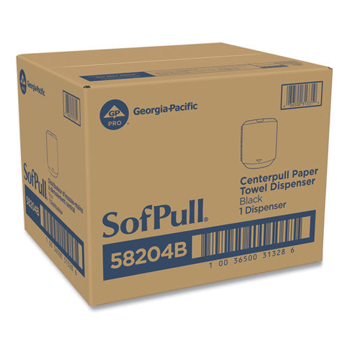 Image of Georgia Pacific® Professional 58204B SofPull CenterPull Hand Towel Dispenser, 9.63 x 8.88 x 10.94, Black