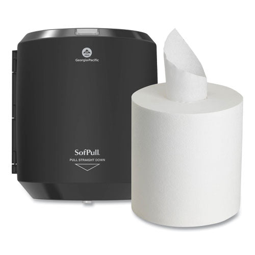 Image of Georgia Pacific® Professional 58204B SofPull CenterPull Hand Towel Dispenser, 9.63 x 8.88 x 10.94, Black