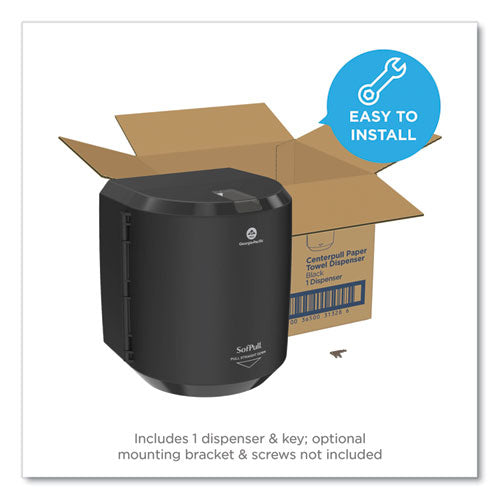 Image of Georgia Pacific® Professional 58204B SofPull CenterPull Hand Towel Dispenser, 9.63 x 8.88 x 10.94, Black