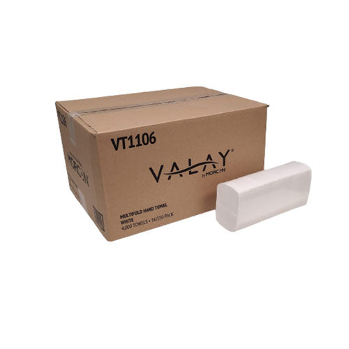 Image of Morcon Tissue VT1106 Valay Multi-Fold Towels, 1-Ply, 9.05 x 9.25, White, 250/Pack, 16 Packs/Carton