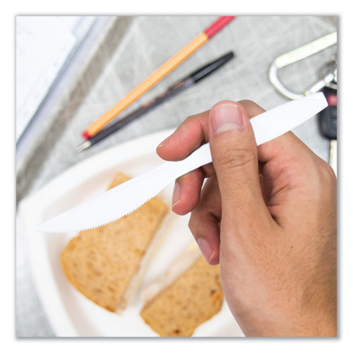 Image of SOLO® HSWKX-0007 Impress Heavyweight Full-Length Polystyrene Cutlery, Knife, Plastic, White, 100/Box