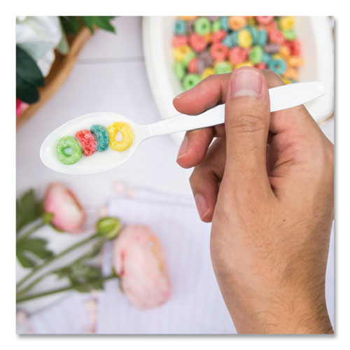 Image of SOLO® HSWTX-0007 Impress Heavyweight Full-Length Polystyrene Cutlery, Spoon, Plastic, White, 100/Box