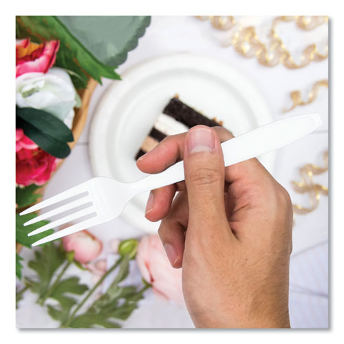 Image of SOLO® HSWFX-0007 Impress Heavyweight Full-Length Polystyrene Cutlery, Fork, Plastic, White, 100/Box