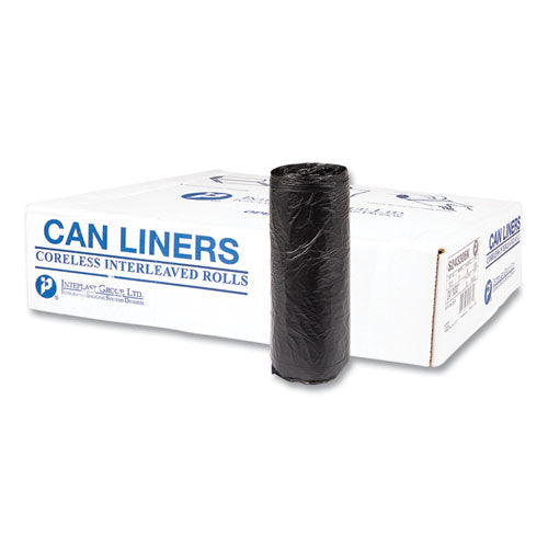 Image of Inteplast Group S243306K High-Density Commercial Can Liners, 16 gal, 6 mic, 24" x 33", Black, Interleaved Roll, 50 Bags/Roll, 20 Rolls/Carton