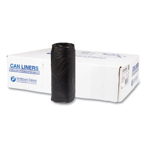 Image of Inteplast Group S243308K High-Density Commercial Can Liners, 16 gal, 8 mic, 24" x 33", Black, Interleaved Roll, 50 Bags/Roll, 20 Rolls/Carton