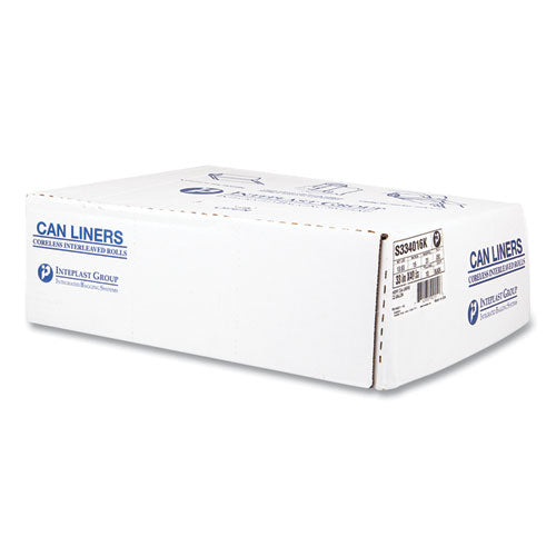 Image of Inteplast Group S334016K High-Density Commercial Can Liners, 33 gal, 16 mic, 33" x 40", Black, Interleaved Roll, 25 Bags/Roll, 10 Rolls/Carton