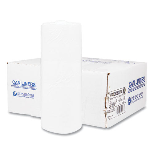 Image of Inteplast Group S366017N High-Density Commercial Can Liners, 55 gal, 17 mic, 36" x 60", Clear, Interleaved Roll, 25 Bags/Roll, 8 Rolls/Carton