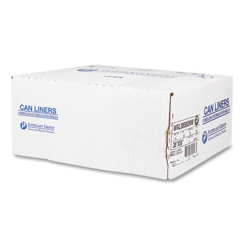 Image of Inteplast Group S366017N High-Density Commercial Can Liners, 55 gal, 17 mic, 36" x 60", Clear, Interleaved Roll, 25 Bags/Roll, 8 Rolls/Carton