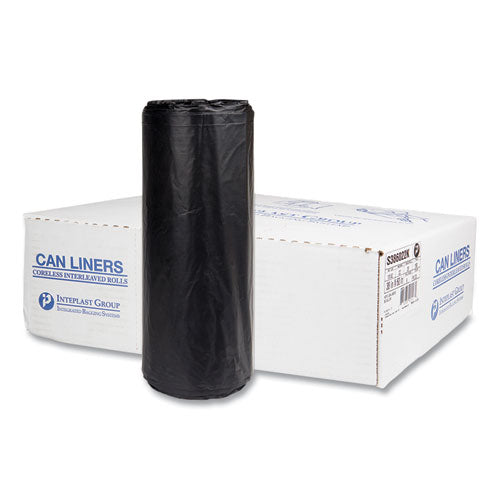 Image of Inteplast Group S386022K High-Density Commercial Can Liners, 60 gal, 22 mic, 38" x 60", Black, Interleaved Roll, 25 Bags/Roll, 6 Rolls/Carton