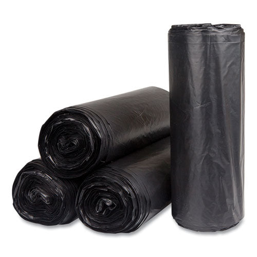 Image of Inteplast Group S386022K High-Density Commercial Can Liners, 60 gal, 22 mic, 38" x 60", Black, Interleaved Roll, 25 Bags/Roll, 6 Rolls/Carton