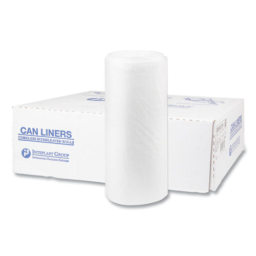 Image of Inteplast Group S386022N High-Density Commercial Can Liners, 60 gal, 22 mic, 38" x 60", Clear, Interleaved Roll, 25 Bags/Roll, 6 Rolls/Carton