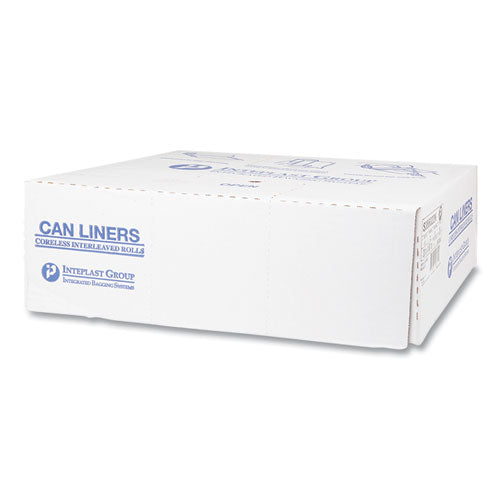 Image of Inteplast Group S386022N High-Density Commercial Can Liners, 60 gal, 22 mic, 38" x 60", Clear, Interleaved Roll, 25 Bags/Roll, 6 Rolls/Carton