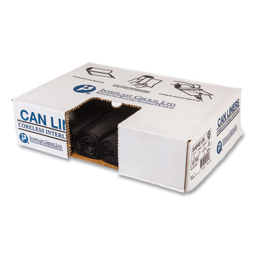 Image of Inteplast Group S404812K High-Density Commercial Can Liners, 45 gal, 12 mic, 40" x 48", Black, Interleaved Roll, 25 Bags/Roll, 10 Rolls/Carton