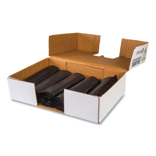 Image of Inteplast Group S404812K High-Density Commercial Can Liners, 45 gal, 12 mic, 40" x 48", Black, Interleaved Roll, 25 Bags/Roll, 10 Rolls/Carton