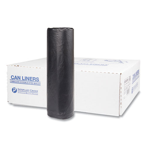 Image of Inteplast Group S404816K High-Density Commercial Can Liners, 45 gal, 16 mic, 40" x 48", Black, Interleaved Roll, 25 Bags/Roll, 10 Rolls/Carton