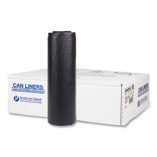 Image of Inteplast Group S404822K High-Density Commercial Can Liners, 45 gal, 22 mic, 40" x 48", Black, Interleaved Roll, 25 Bags/Roll, 6 Rolls/Carton