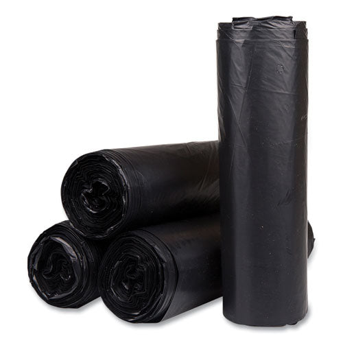 Image of Inteplast Group S404822K High-Density Commercial Can Liners, 45 gal, 22 mic, 40" x 48", Black, Interleaved Roll, 25 Bags/Roll, 6 Rolls/Carton