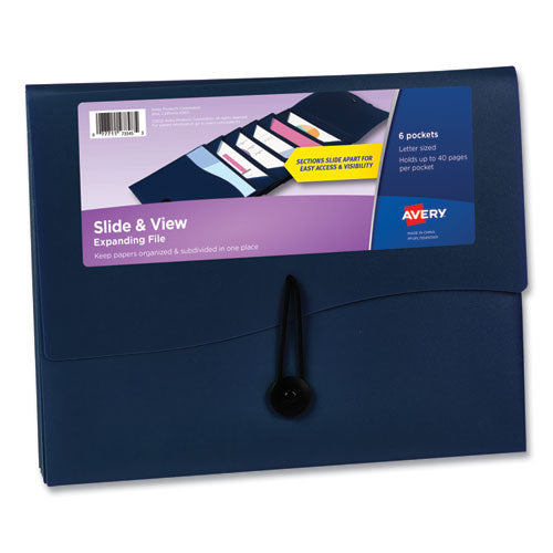 Image of Avery® 73545 Slide and View Expanding File, 6 Sections, Hook/Loop Closure, Letter Size, Navy Blue