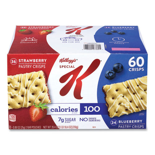 Image of Kellogg's® 3800022083 Special K Pastry Crisps, (36) Strawberry; (24) Blueberry, 0.88 oz, 2/Pouch, 30 Pouches/Carton