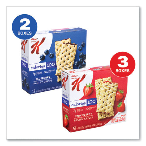 Image of Kellogg's® 3800022083 Special K Pastry Crisps, (36) Strawberry; (24) Blueberry, 0.88 oz, 2/Pouch, 30 Pouches/Carton