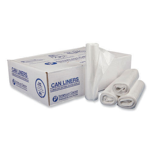 Image of Inteplast Group S303716N High-Density Commercial Can Liners, 30 gal, 16 mic, 30" x 37", Clear, Interleaved Roll, 25 Bags/Roll, 20 Rolls/Carton
