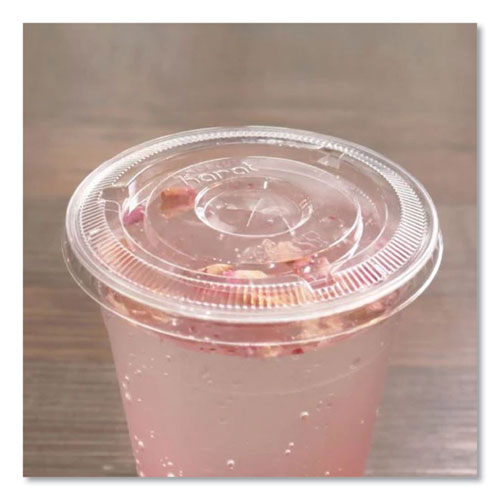 Image of Karat® C-KC626TS PET Lids, Flat with Straw Slot, Fits 12 oz to 24 oz Cold Cups, Plastic, Clear, 1,000/Carton