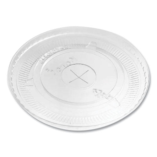 Image of Karat® C-KC107TS PET Lids, Flat with Straw Slot, Fits 32 oz Cold Cups, Plastic, Clear, 500/Carton
