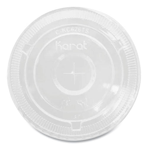 Image of Karat® C-KC107TS PET Lids, Flat with Straw Slot, Fits 32 oz Cold Cups, Plastic, Clear, 500/Carton