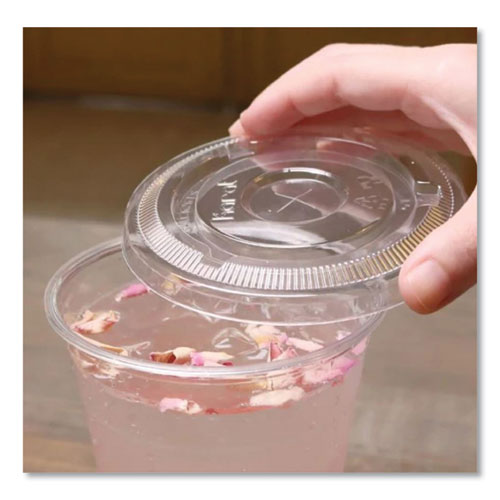 Image of Karat® C-KC626TS PET Lids, Flat with Straw Slot, Fits 12 oz to 24 oz Cold Cups, Plastic, Clear, 1,000/Carton