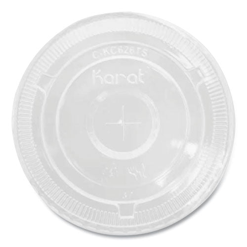 Image of Karat® C-KC626TS PET Lids, Flat with Straw Slot, Fits 12 oz to 24 oz Cold Cups, Plastic, Clear, 1,000/Carton