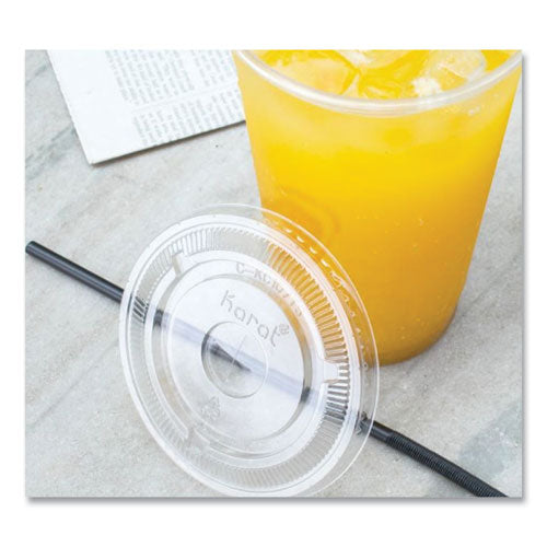 Image of Karat® C-KC107TS PET Lids, Flat with Straw Slot, Fits 32 oz Cold Cups, Plastic, Clear, 500/Carton