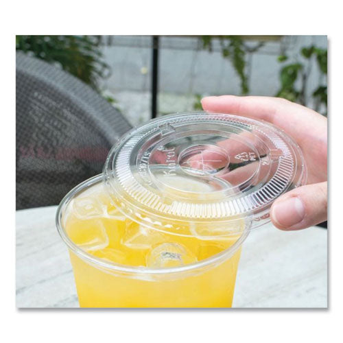 Image of Karat® C-KC107TS PET Lids, Flat with Straw Slot, Fits 32 oz Cold Cups, Plastic, Clear, 500/Carton