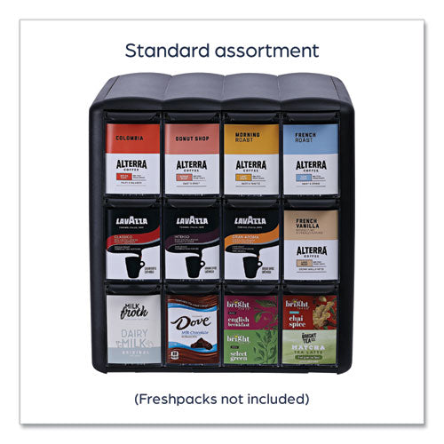 Image of FLAVIA® 25200002 Four Column Merchandiser, 12 Compartments, 15.2 x 17.2 x 16.3, Black