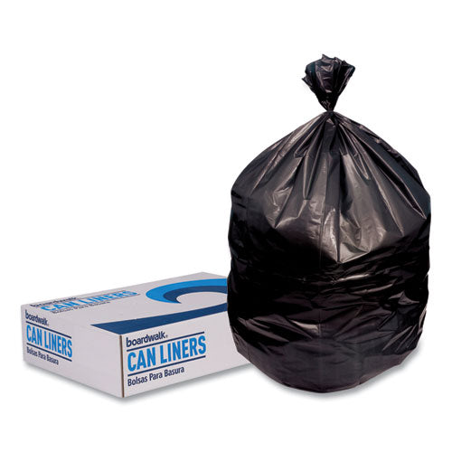 Image of Boardwalk® H5645TKKR01 Low-Density Waste Can Liners, 23 gal, 0.9 mil, 28" x 45", Black, Perforated Roll, 25 Bags/Roll, 8 Rolls/Carton