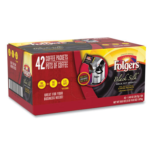 Image of Folgers® 2550000019 Black Silk Ground Coffee Fraction Pack, 1.4 oz Packet, 42/Carton