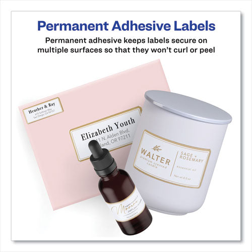 Image of Avery® 6541 White Easy Peel Mailing Labels with Metallic Border, Inkjet/Laser Printers, 2 x 4, White, 10/Sheet, 10 Sheets/Pack