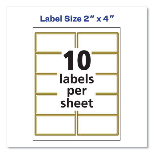 Image of Avery® 6541 White Easy Peel Mailing Labels with Metallic Border, Inkjet/Laser Printers, 2 x 4, White, 10/Sheet, 10 Sheets/Pack