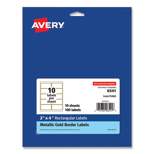 Image of Avery® 6541 White Easy Peel Mailing Labels with Metallic Border, Inkjet/Laser Printers, 2 x 4, White, 10/Sheet, 10 Sheets/Pack