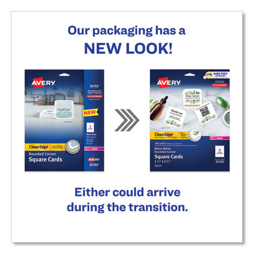 Image of Avery® 35703 Square Clean Edge Cards with Sure Feed Technology, Laser, 2.5 x 2.5, White, 9 Cards/Sheet, 20 Sheets/Pack
